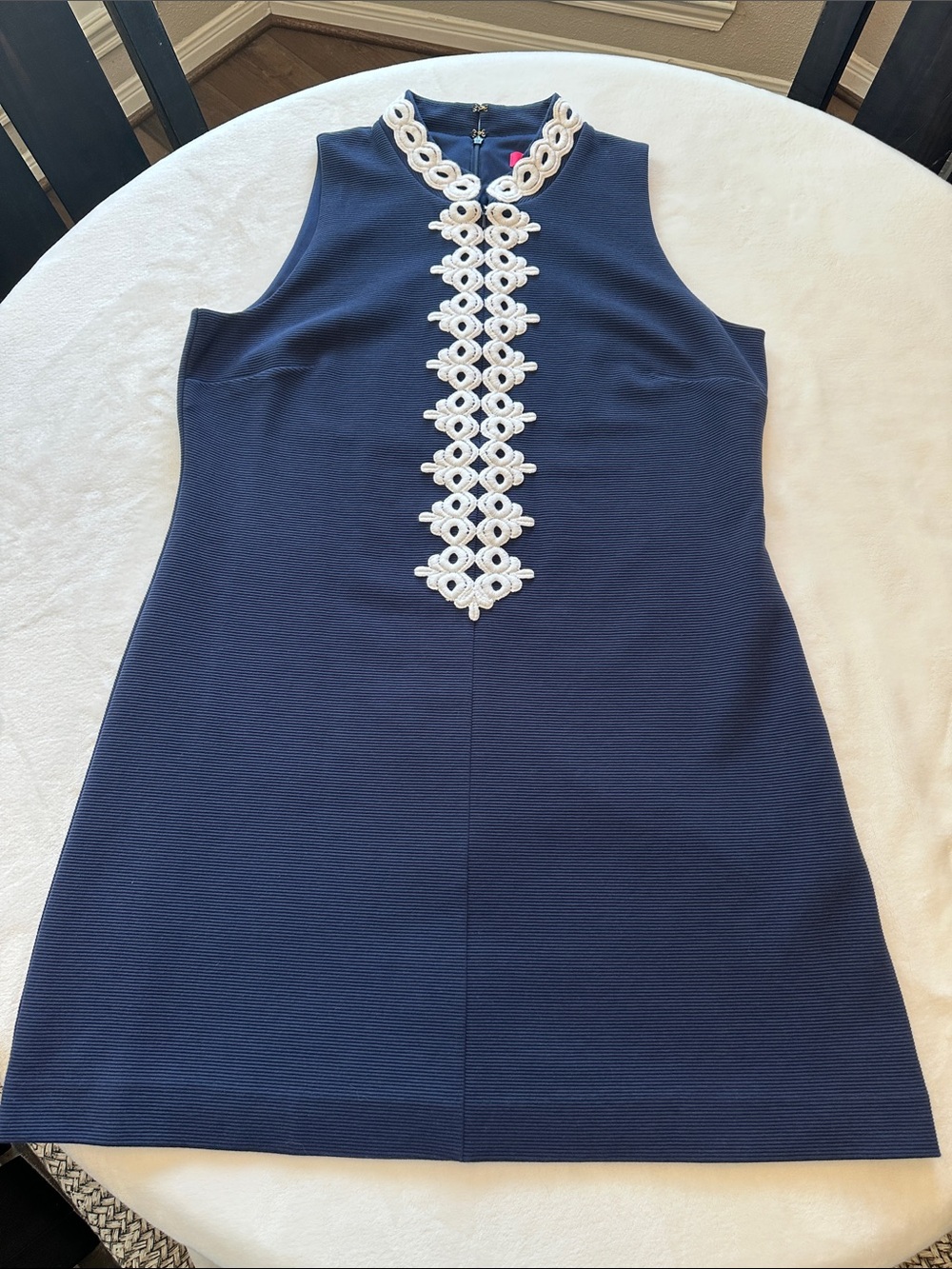 Lilly Pulitzer Navy Blue Sleeveless Mini Dress with White Lace Trim-Size XL-2020